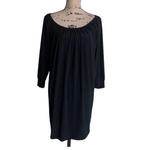 Kamali Kulture Shirred Neckline Solid Black Dress